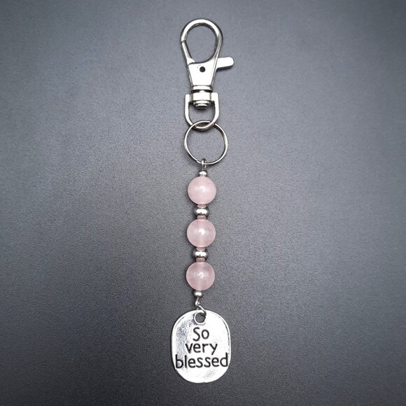 Handmade Accessories - So Very Blessed Rose Quartz Chakra Healing Gemstone Keychain Handmade Accessory